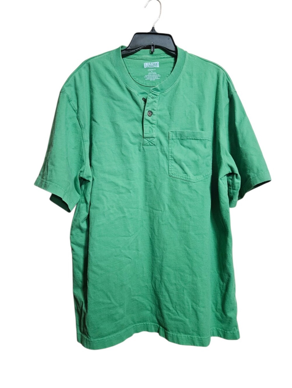 Duluth Green Henley Short Sleeve Tee Front Pocket 3 Button Longtail Size Large!